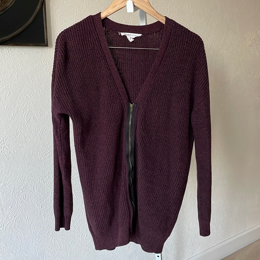 BCBG beautiful marled oversized chunky ribbed zip up cardigan sweater
